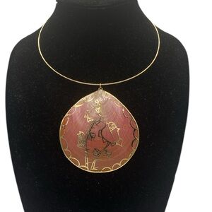 Gold and Pink Floral SEA SHELL Pendant Necklace